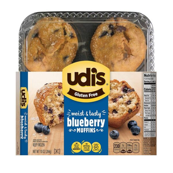 Udi's Gluten Free Blueberry Muffins, Frozen, 10 oz 4 ct, 10 oz (frozen)